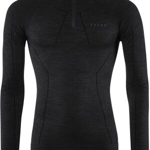 Falke Shirt Mens L Skiing Wool Tec Base Layer Long Sleeve 1/4 Zip Black